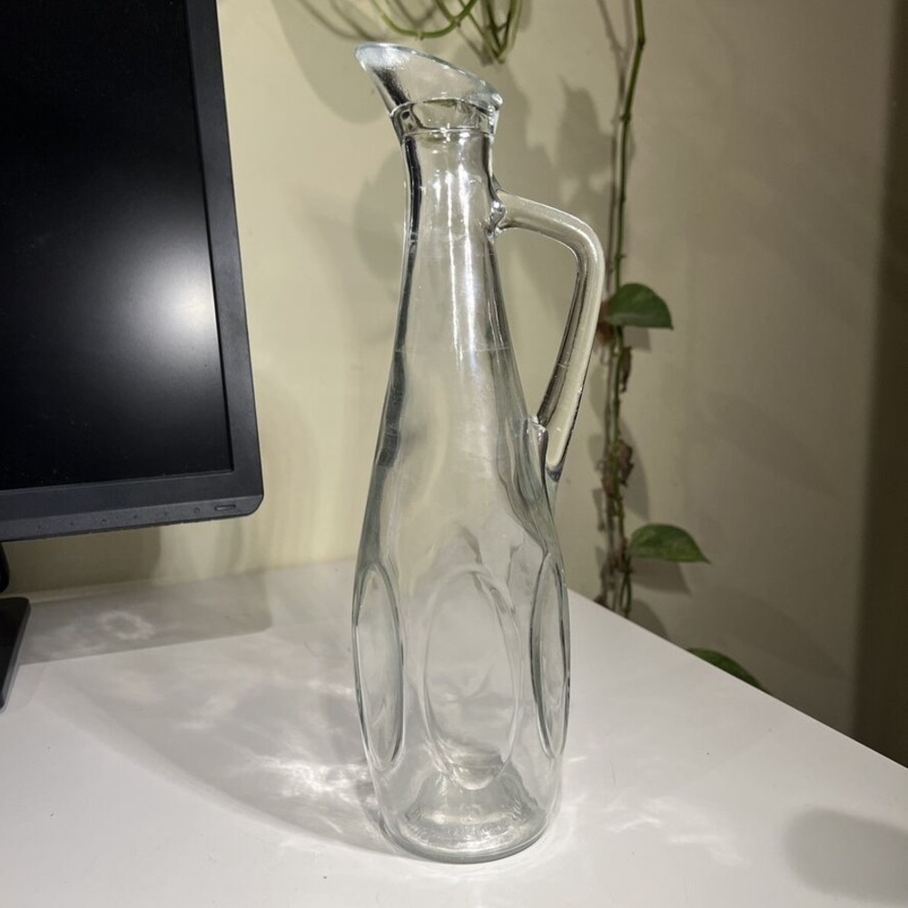 Vintage Clear Glass Bottle Decanter Bar Decor Carafe Pitcher Handle 12.5” Tall